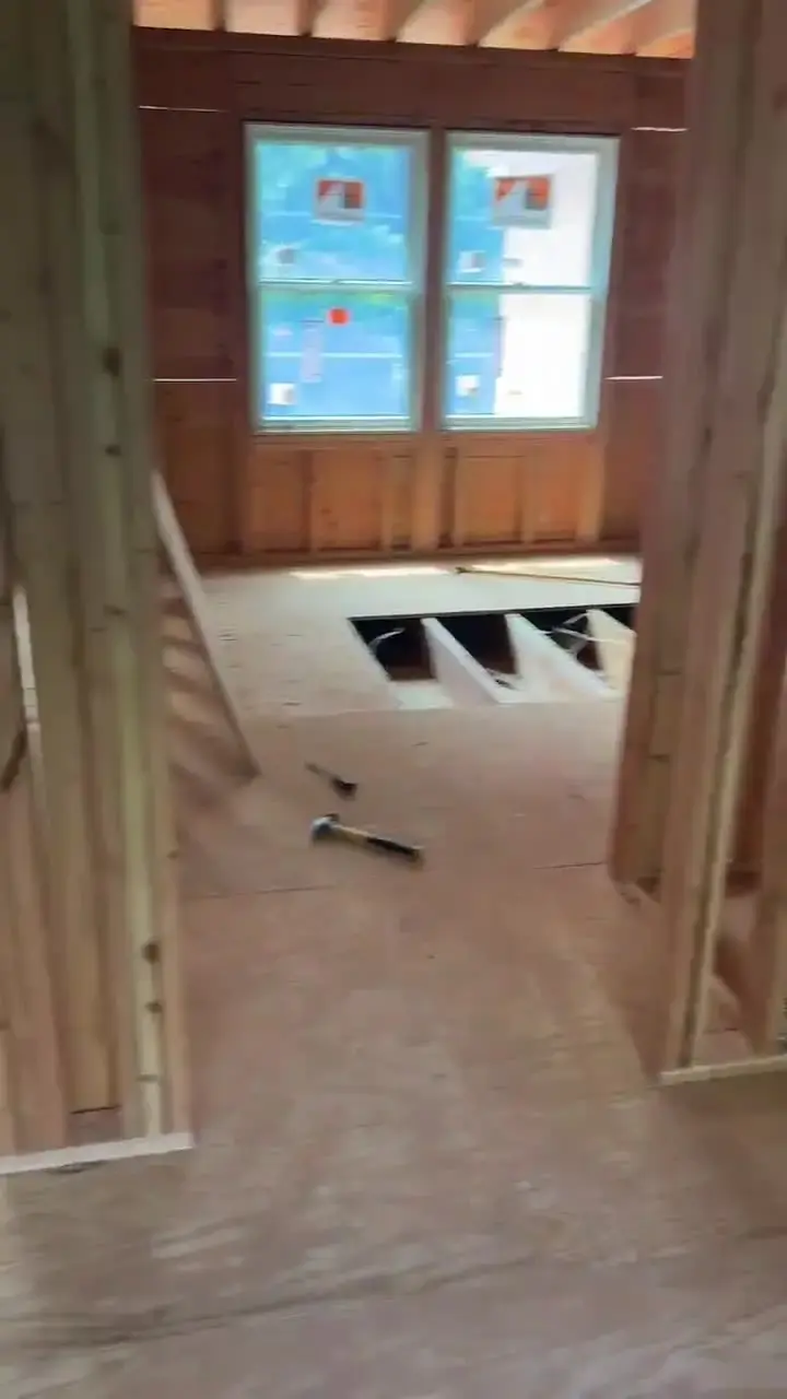 New window openings framed in a home addition