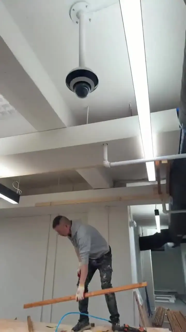 Carpentry work during a commercial interior build-out, job-site video