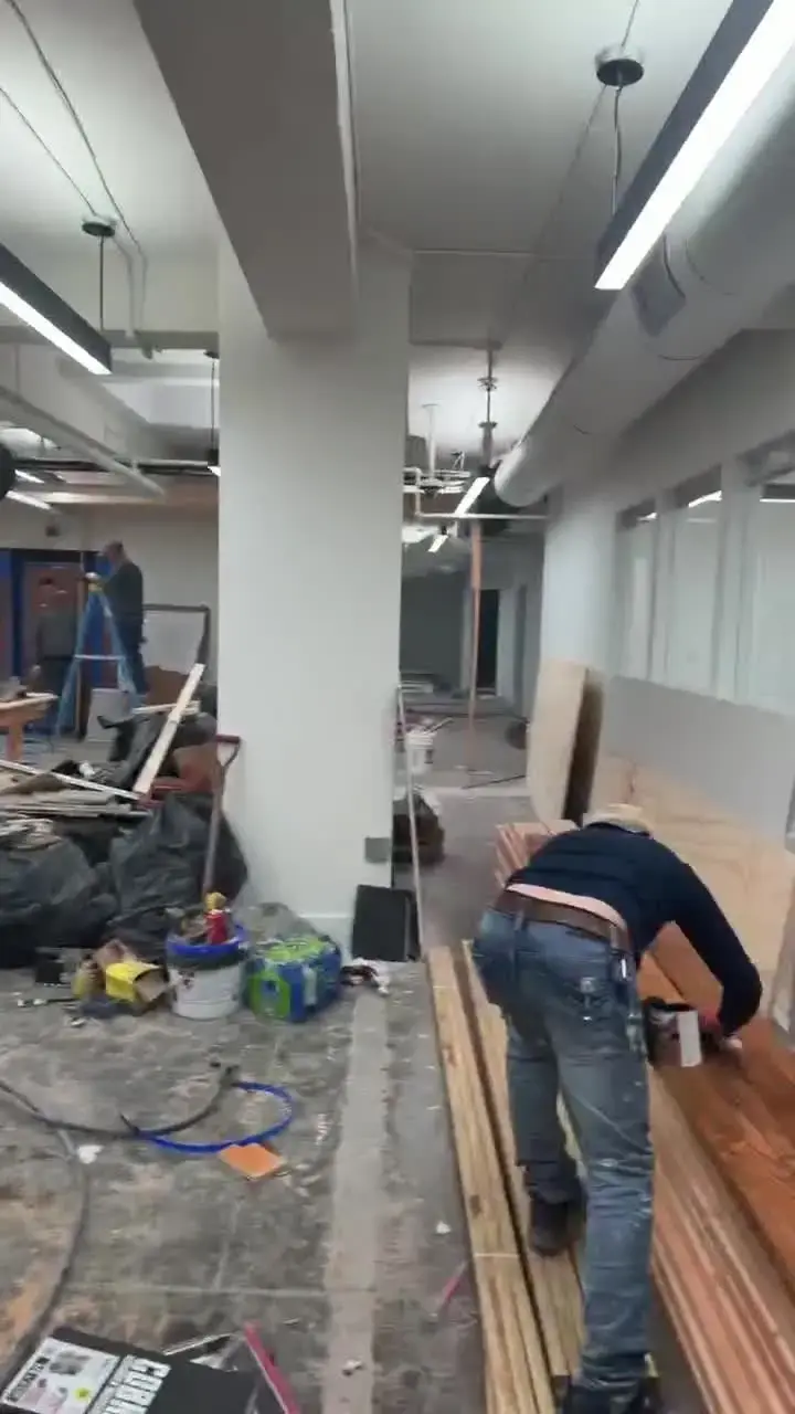 Commercial office build-out in progress, job-site video