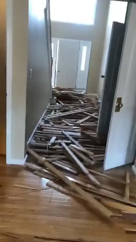 Old flooring removal during an interior renovation