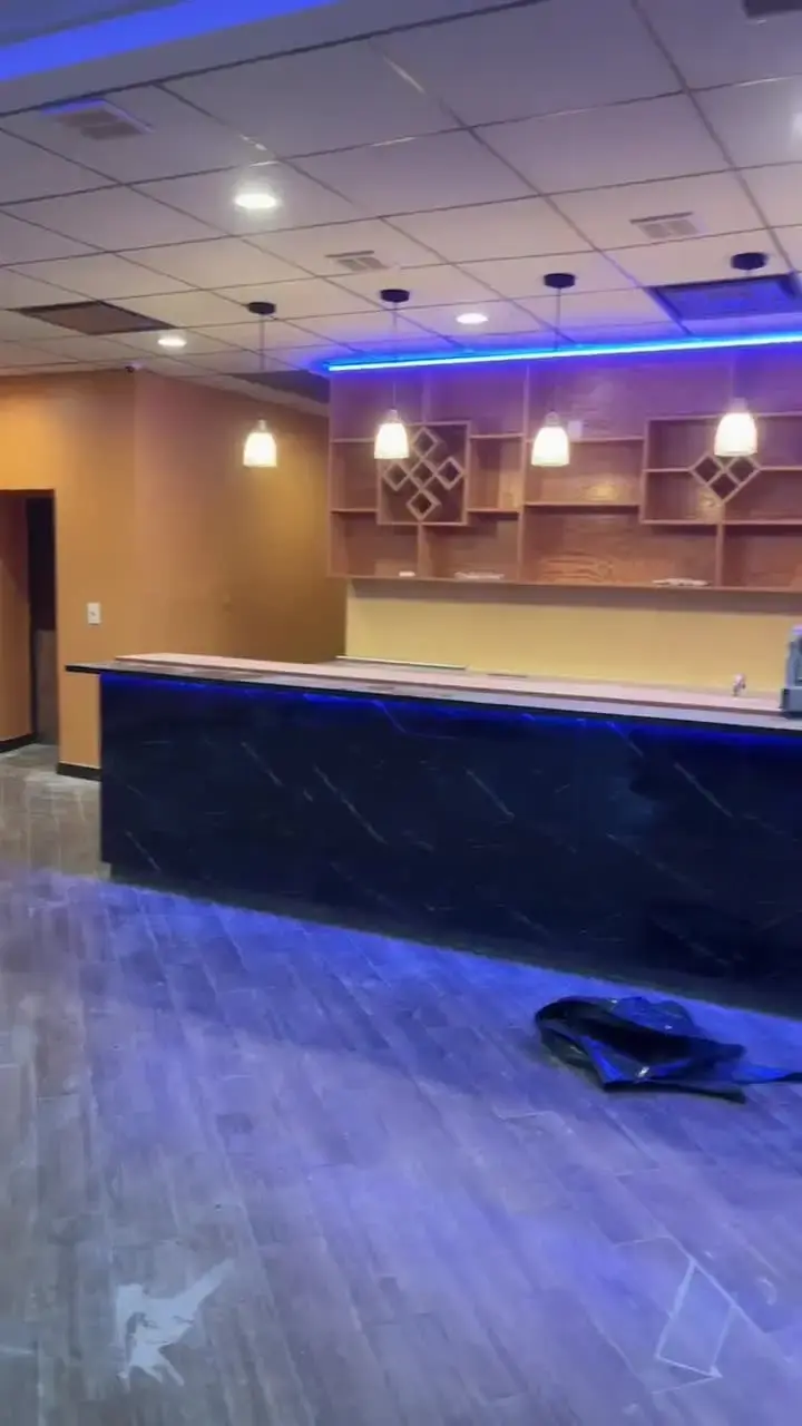 Restaurant bar counter with LED lighting walkthrough video
